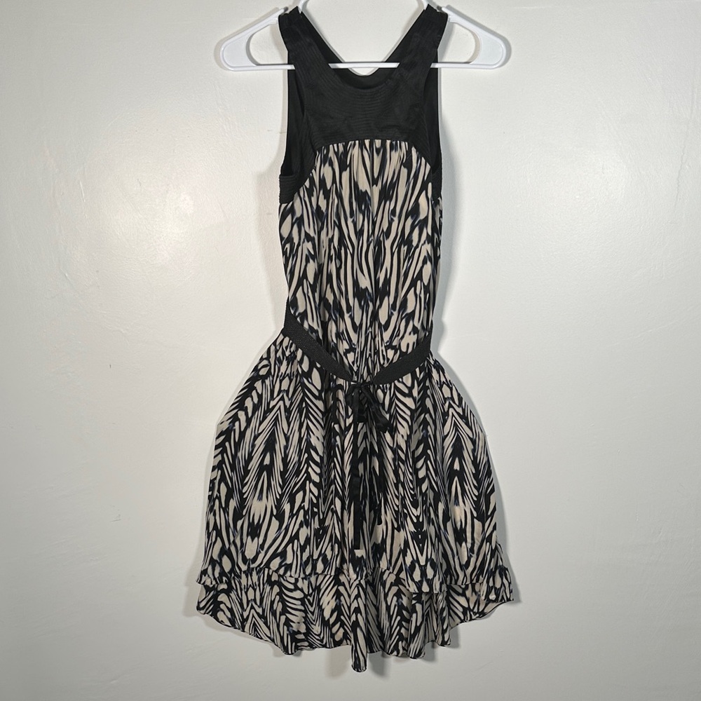 Leifsdottir Silk Dress High Low Waterfall Black White Abstract Print Size 0 (XS)